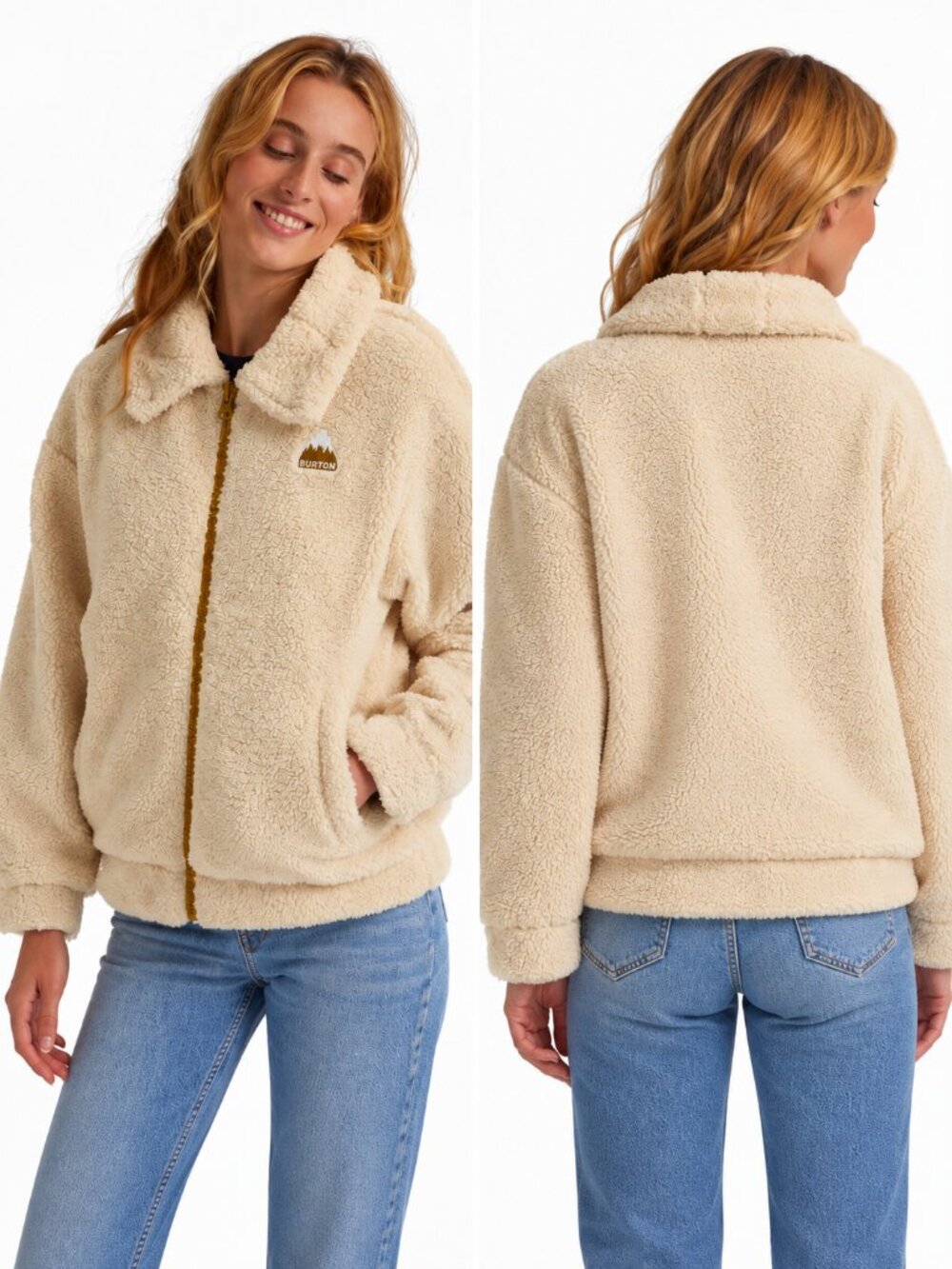 Burton Lynx Reversible Sherpa Fleece Jacket Women’s Small Cream Mustard Gold